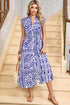 Boho Floral Shirred Waist V Neck Midi Dress